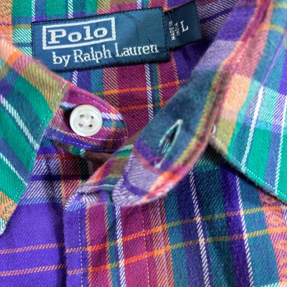 Vintage Polo Ralph Lauren Purple Plaid Pearl Snap Western Cowboy Shirt L Ranch